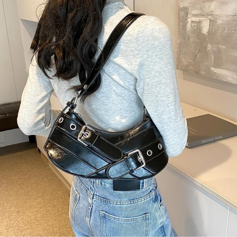 Elegant Black‎ Shoulder Bag Vegan Leather